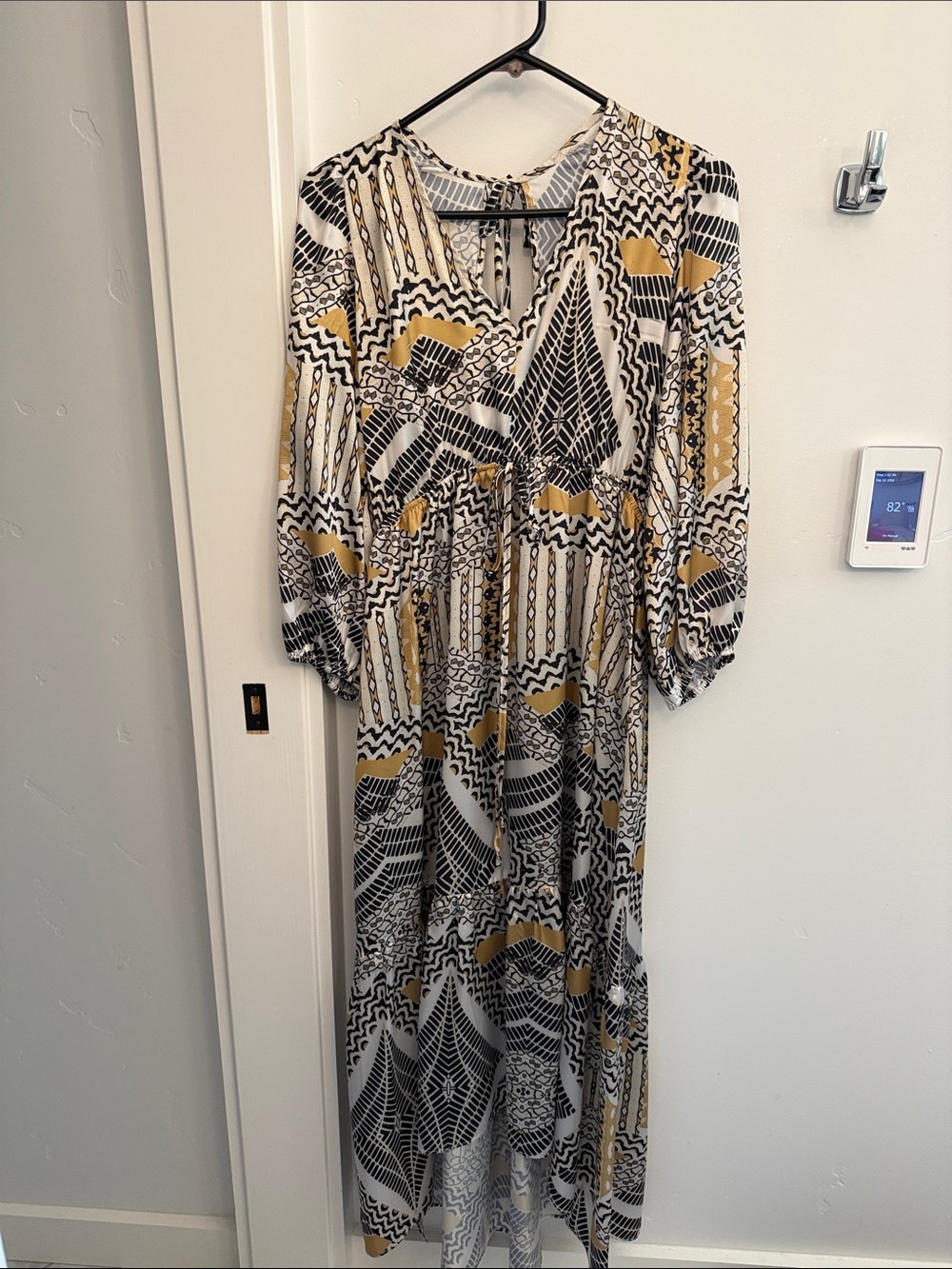 Printed Maxi Dress in Black, White & Mustard
